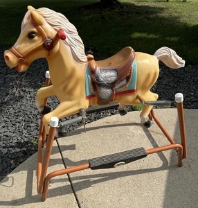 Vintage Flexible Flyer Rocking Horse Tan & White Bouncing Horse Toy - Picture 1 of 13