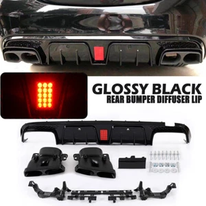 Rear Bumper Diffuser Lip Set W/ Exhaust Tip For 2015~2021 Benz W205 C63 AMG C43 - Picture 1 of 13