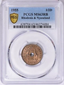 Rhodesia & Nyasaland 1955 1/2 Penny KM-1 PCGS MS-63 RB - Picture 1 of 3