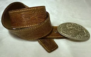 Vintage Finely Tooled Brown Leather Western Cowboy Belt Dated 1912 Named 36 - Picture 1 of 8