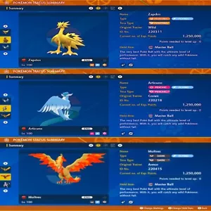 x3 ZAPDOS + ARTICUNO + MOLTRES Galarian 6IV BRILLANTE POKEMON ESCARLATA VIOLETA - Imagen 1 de 4