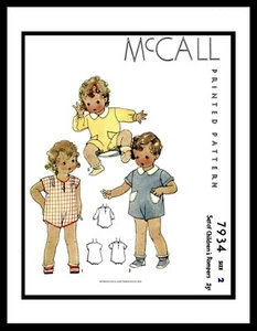 McCall 7934 Patrón Mameluco Traje de Sol Mono Unisex NIÑO PEQUEÑO Guardería Infantil - Imagen 1 de 5
