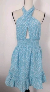 NEW AERIE Spring Fling Baby Blue Floral Halter Short Dress Size M - Bild 1 von 7