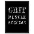 Gym Inspiration Grit Hustle Respect Workout Motivation Framed Wall Art Print A3