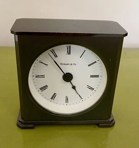 Tiffany Quartz Desk Clock Gray-Tone Brushed Finish-Rare 3” Germany Battery - VTG Cover