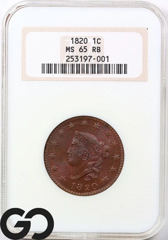 1820 MS65 Coronet Head Large Cent, 1C, NGC MS-65 RB ** ULTRA PQ Stunner! Cover