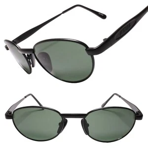 Green-Tinted Lenses Classic Hippie Style Genuine Vintage Black Oval Sunglasses - Picture 1 of 3