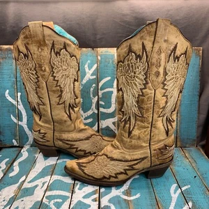 Corral Vintage A3048 Womens 7.5 M Tan/Brown Wing Leather Snip Toe Boots - Picture 1 of 11