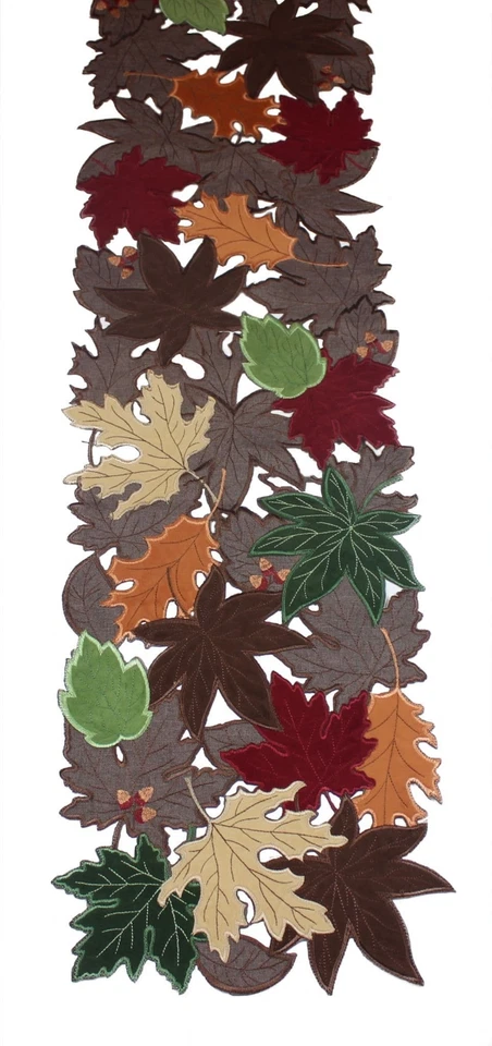 Autumn Solstice Applique Leaves Christmas Embroidered Winter Table Runner 12" x - Image 1 of 1