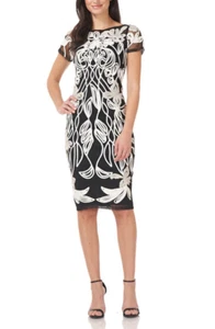 NEW js collections Art Nouveau Soutache Sheath Dress In White/ Black SZ 8 #D4253 - Picture 1 of 7