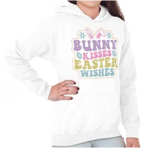 Cute Spring Eggs Bunny Kisses Easter Wishes Youth Girls Hoodie Sweatshirts Kids - Picture 1 of 7