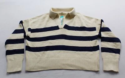 Suéter polo Lucie de terciopelo de Graham & Spencer para mujer BE5 crema/azul marino grande Foto 1 de 4