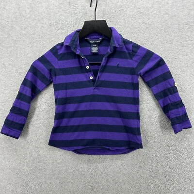 Ralph Lauren T Shirt Kids Size 4 Purple Striped Long Roll Sleeve Polo - Image 1 of 4