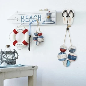 Wooden Buoy Floating Ball Nautical Wall Decor Rustic Distressed Wood FishingBuoy - Picture 1 of 14