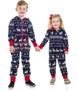 TIPSY ELVES FAIR ISLE REINDEER ONE PIECE JUMPSUIT Youth Unisex XS  4-5 BLUE - Picture 1 of 4