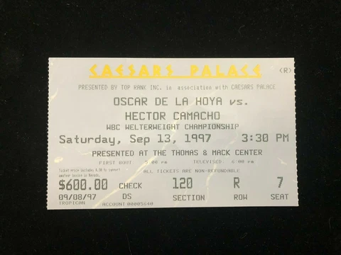 MINT Authentic Ticket Oscar De La Hoya v Hector Camacho 9/13/97 - Caesars Palace Cover