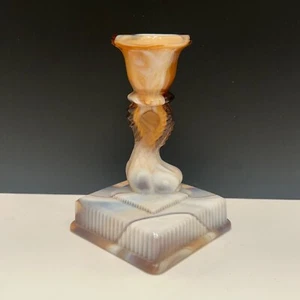 Vintage Imperial Caramel Slag Glass Heisey # 779 Dolphin Koi Candlestick Holder! - Picture 1 of 13