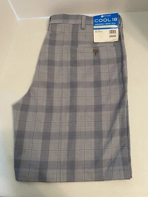 HAGGAR  MEN'S COOL 18  FLAT FRONT SHORT SIZE 42 SLATE BLUE PLAID   NWT - Imagem 1 de 4