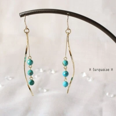 Dangling earrings with Three Small Turquoise , 6 types, made in Japan - Image 1 of 4