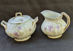 ANTIQUE HAVILAND LIMOGES FRANCE SAINT CLOUD CREAMER & SUGAR SET MISSOURI GLASS - Picture 1 of 12