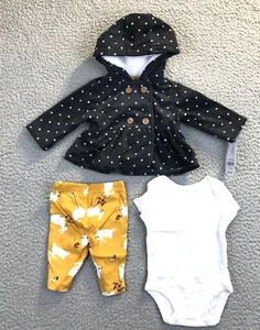 Carter's Girl Newborn Coat Bottom Bodysuit Hooded Rabbits Fleece 3 Piece Set - Picture 1 of 6