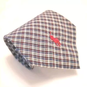 Polo Ralph Lauren Necktie Blue Plaid Tie 55x4" Logo Cotton Fabric Handmade - Picture 1 of 5