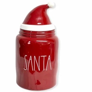 Rae Dunn Red SANTA LL Font Canister Round Container With Hat Topper - Picture 1 of 4