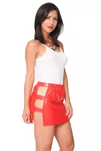 Damen Minirock rot Leder Cut Out stilvolles & trendiges Design XL (UK 18-20) - Bild 1 von 7