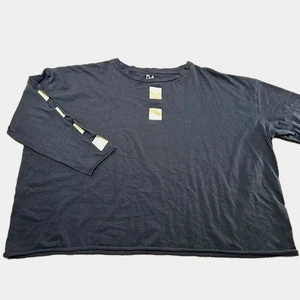 PLANET by Lauren G Black Top OS One Size Pima Cotton Boxy Shirt Gold Squares - Picture 1 of 13