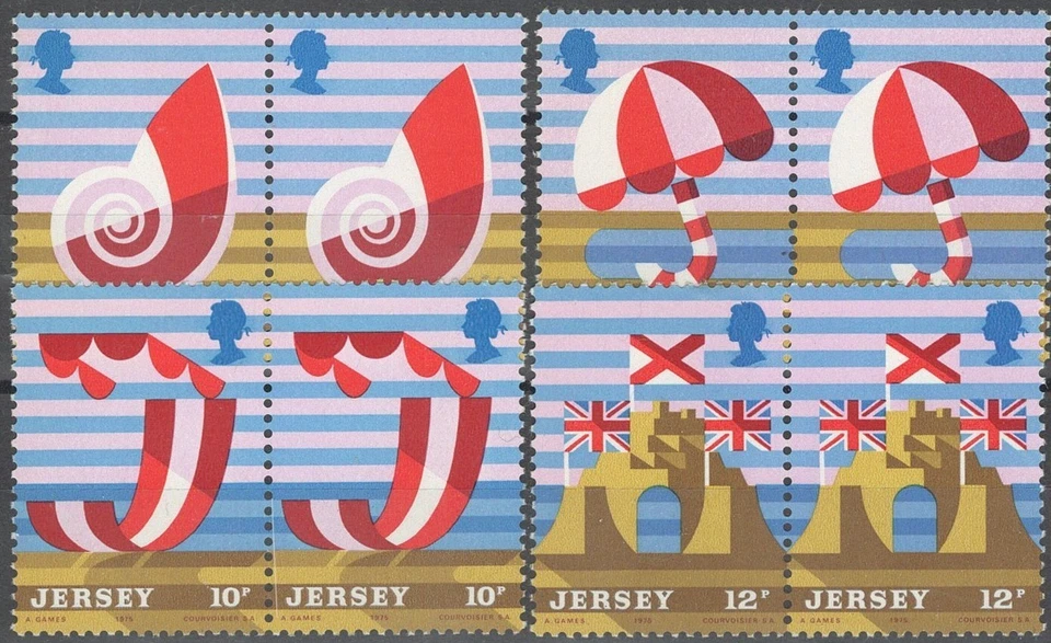 Jersey 124-127 MNH Pairs Tourism Beach Flag Umbrella Zayix Stamps 042922-SM28 - Image 1 of 1