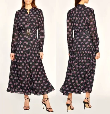 Elie Tahari The Rue Shimmering Floral Midi Shirtdress Dress with Belt  sz 4 $525 - Image 1 of 4