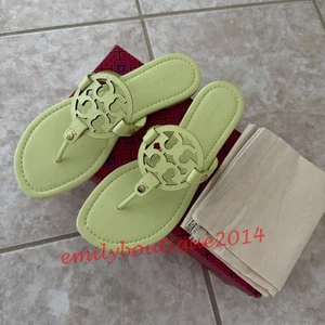 NIB Tory Burch Miller Size 8.5 Lime Leaf Embossed Leather Sandals Retail $198 - Picture 1 of 9