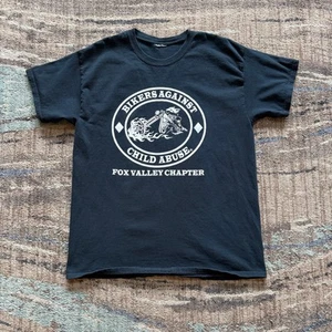 Men's Fox Valley Motorcycle Club Biker's Against Child Abuse Black Shirt Sz L - Picture 1 of 4