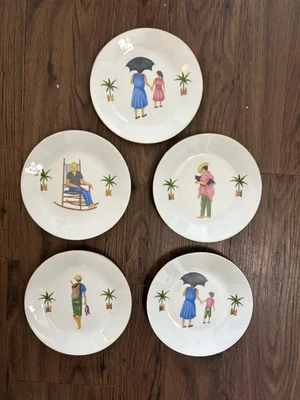 5 Philippe Deshoulieres  Caraibes Tropical Island 6" Bread & Butter Plates MINT - Image 1 of 4