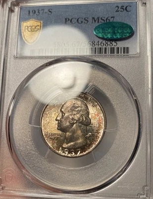 1937-S Washington Quarter PCGS MS67 CAC Early Date Original Toning - Image 1 of 4