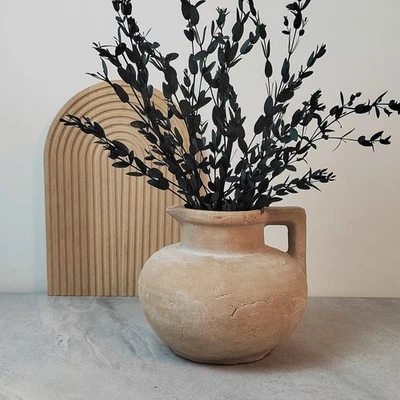 Rustic Weathered Ceramic Vase with Handle, Handcrafted Clay Jug, Vintage Dist... - Image 1 of 4