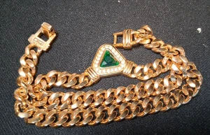 Vintage Green SAL Swarovski Necklace Choker Green and Gold Tone 16" - Picture 1 of 10