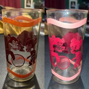 RARO Swanky Swig anni 50 rosso rosa succo animale orsetti in vetro con sfera - Foto 1 di 17