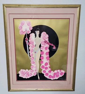 ERTE French Fashion Art Deco Style Offset Lithograph Framed Print Pink Woman - Image 1 of 4