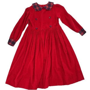 Monday's Child Sz 8 Vintage Dress Bib Collar Red Corduroy with Plaid Accents - Picture 1 of 9