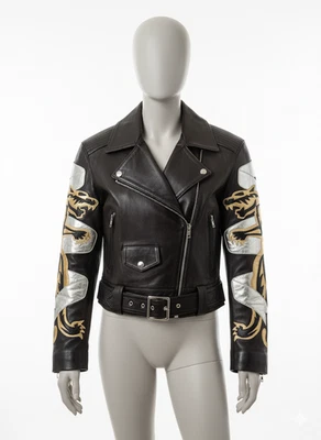 Vintage 80s Michael Hoban North Beach Leather Tiger Dragon Men Biker Jacket - Image 1 of 4