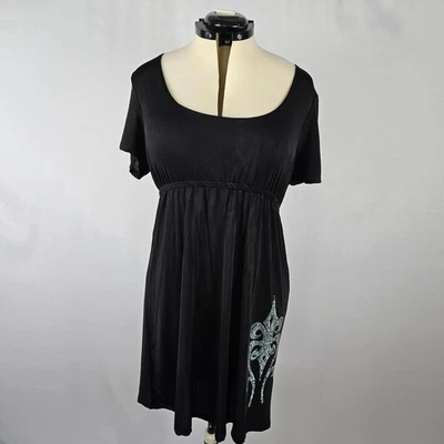 Relaxx by Exist 连衣裙女式 1X 短袖珠宝口音 Midi 黑色全新带标签 — 第 1/4 张图片