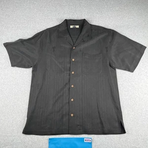 Tommy Bahama Shirt Medium Black Silk Embroidered Palms Button Up Short Sleeve - Picture 1 of 7