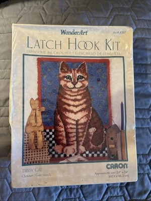 Tabby Cat  Latch Hook Kit Caron Wonder Art 24" x 34" #4387 NEW Rare Vintage - Image 1 of 4