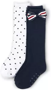 Girls Baby Knee Socks Navy Bow White Polka Dot 2 Pack 10-12 Months Gymboree - Picture 1 of 1