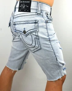 Pantalones Cortos de Denim True Religion Geno Azul Claro Ancla Usados Big T - 103990 - Imagen 1 de 7