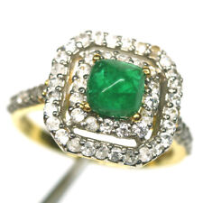 Unheated Green Emerald & White Zircon Ring 925 Sterling Silver Size 6.5