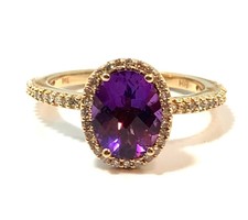 Vintage Mid Century 14K Yellow Gold Amethyst & Diamond Ring  