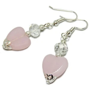 Preciosos pendientes de San Valentín corazón de cuarzo rosa placa de plata de SoniaMcD - Imagen 1 de 9