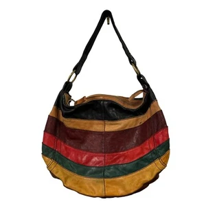 Vtg Y2k Lucky Brand Italian Leather Multi-Color Hobo Bag Zipper Closure Colorful - Picture 1 of 11